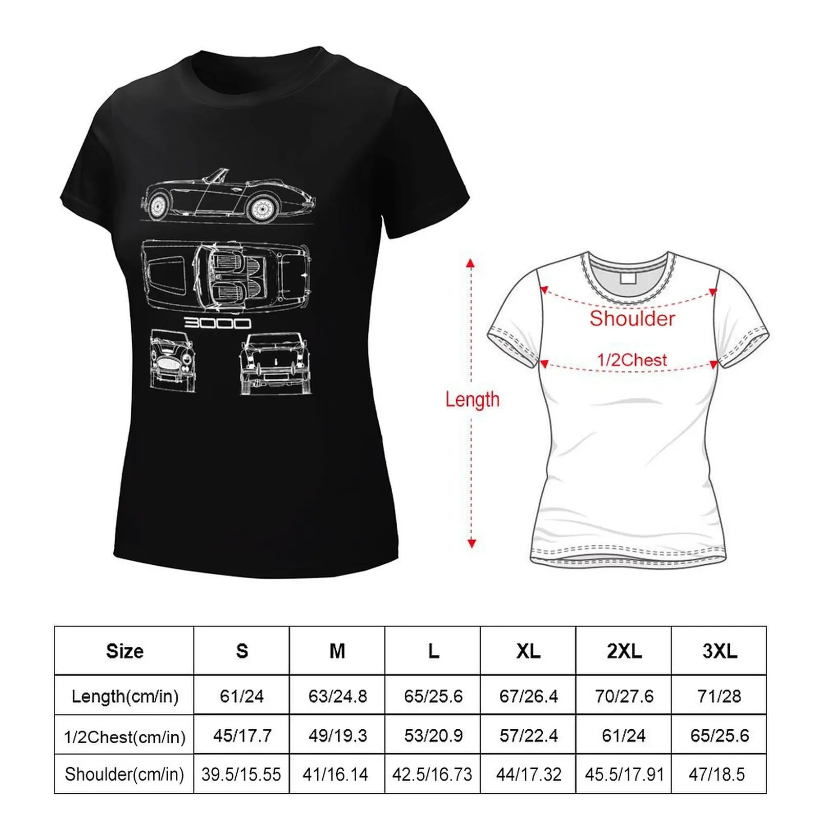 The 3000 Sports Car Blueprint T-Shirt cute tops summer top vintage clothes tops for Women