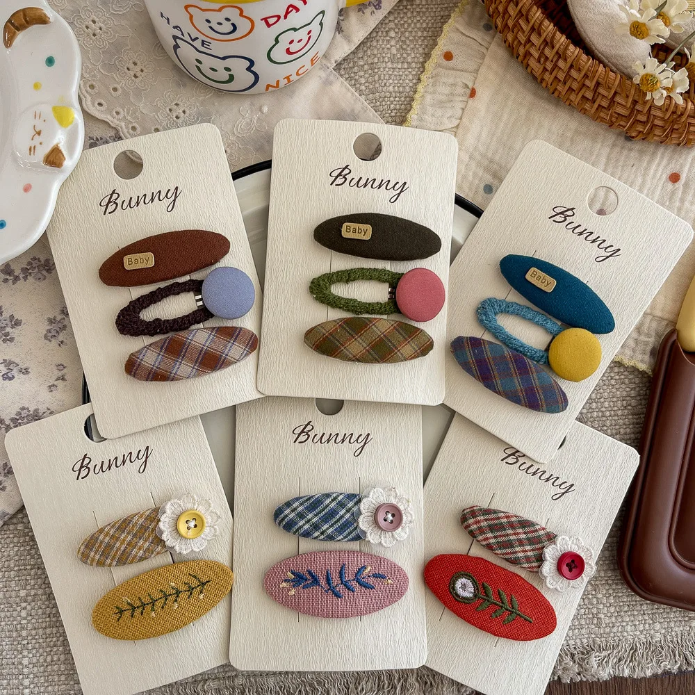 

Клетчатая овальная заколка BB с цветком, осенне-зимняя модная детская челка, боковая заколка для волос для маленьких девочек, заколка для волос, детские аксессуары для волос