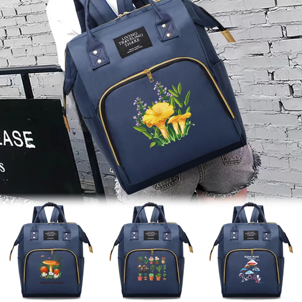 

New Mommy Pack Large Capacity Multifunctional Compartments Backpack Portable Mushroom Print Casual Storage Double Shoulder Bag