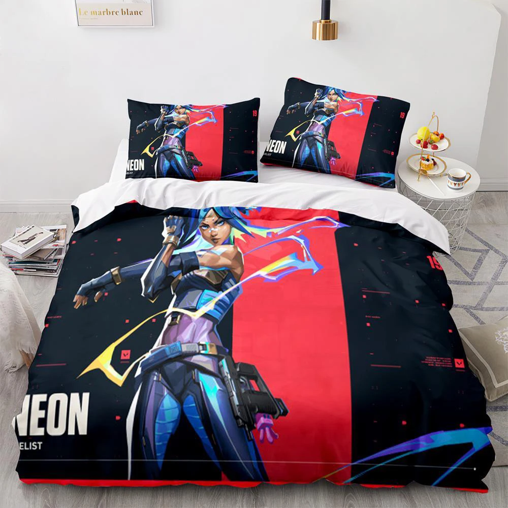 Game Valorant Neon Bedding Set Boys Girls Twin Queen Size Duvet Cover Pillowcase Bed Kids Adult Fashion Home Textileextile