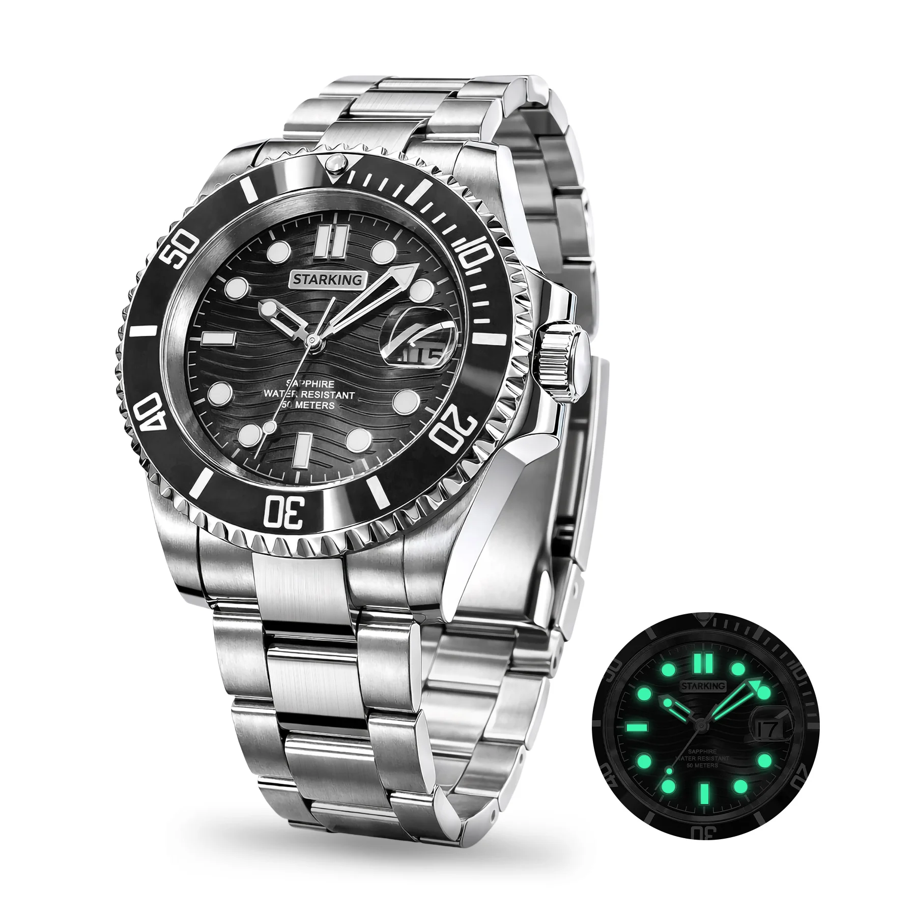 STARKING Business Casual Wristwatch 8215 Wear-resistant Watch Sapphire 50M Waterproof Automatic Men's Watch with Date Display