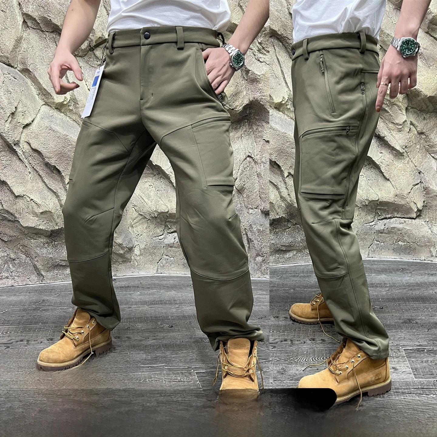 

Thiened Fce Softell Pants Men's Outdoor Hiking Windproof Warm 3D Tailoring Autumn Winter Straight Leg Pants