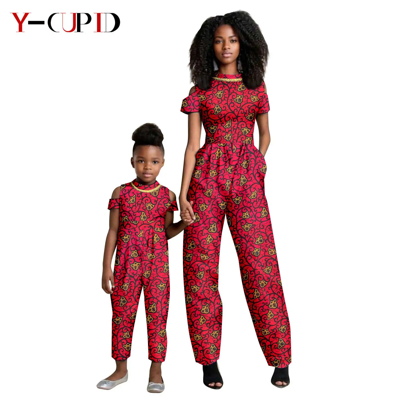 Wanita Afrika Romper cetak Jumpsuit pasangan yang cocok pakaian bayi perempuan pakaian keluarga Dashiki ibu dan puteri Outwear 24F030