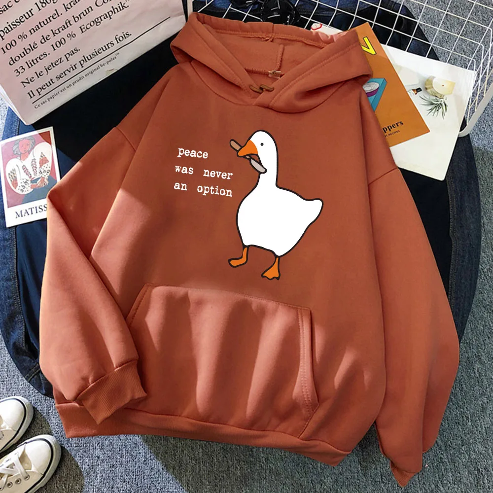 Peace Was Never An Option Goose Printing Mens Hoodies Cute Casual Pullover Creativity Pocket Warm Pullovers Fashion Male Hoody