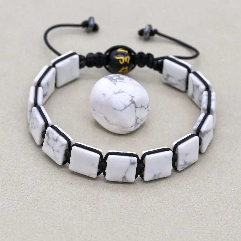 White Turquoise Stone Hematite Buddha Mantra Beads Handmade Braided Bracelets Yoga Healing Lucky Charm Bangles Couples Jewelry