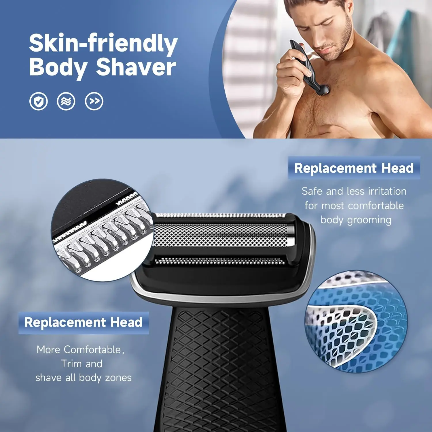 NEW 1/2/3 BG2000 Replacement Head for Bodygroom Trimmer Shaver Compatible with BG7030 BG7040 BG5025 BG2040 BG2030 Trimmer Shaver