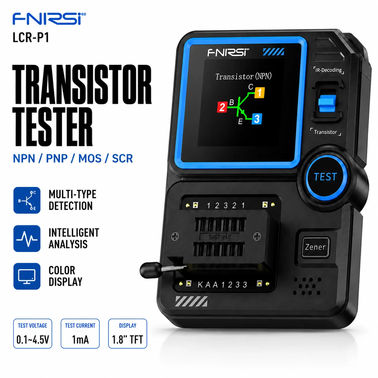 FNIRSI LCR-P1 Transistor Tester, Mosfet Transistor Capacitor Tester, SMD Electronic Component Tester, Diode Triode Zener Diode