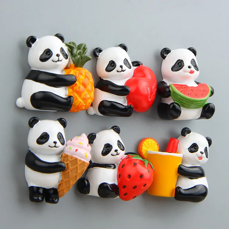 Panda Eat Watermelons Fruit Shape Fridge Magnet Simulation Cartoon Animal Whiteboard Sticker Refrigerator Home Decor Accessories