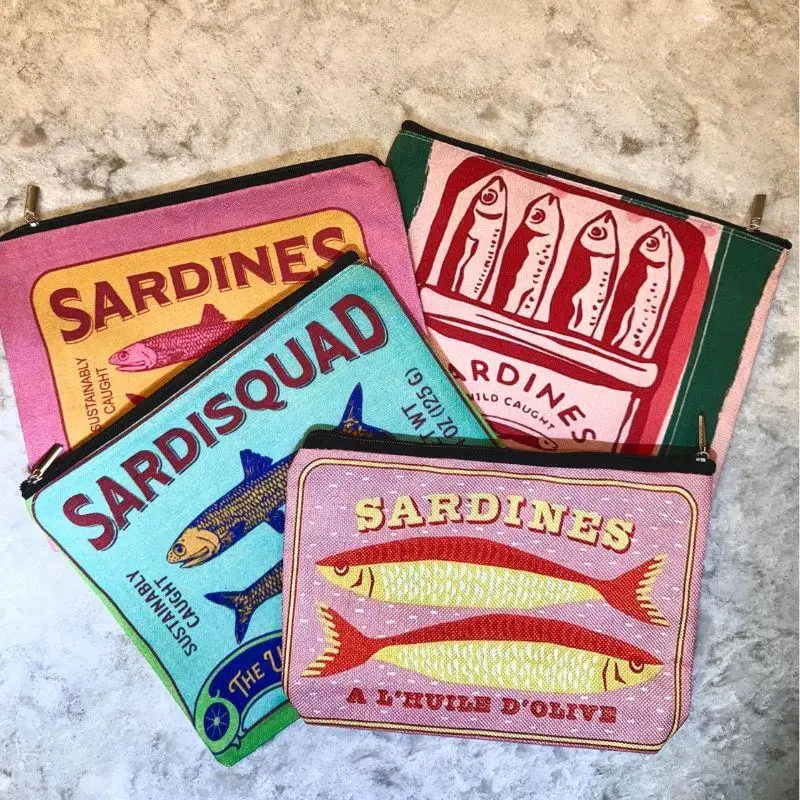 

Sardine Partners Makeup Bag - Compact Travel Cosmetic Organizer With Sardine Can Design, Foldable & Lightweight Zippered Pouch
