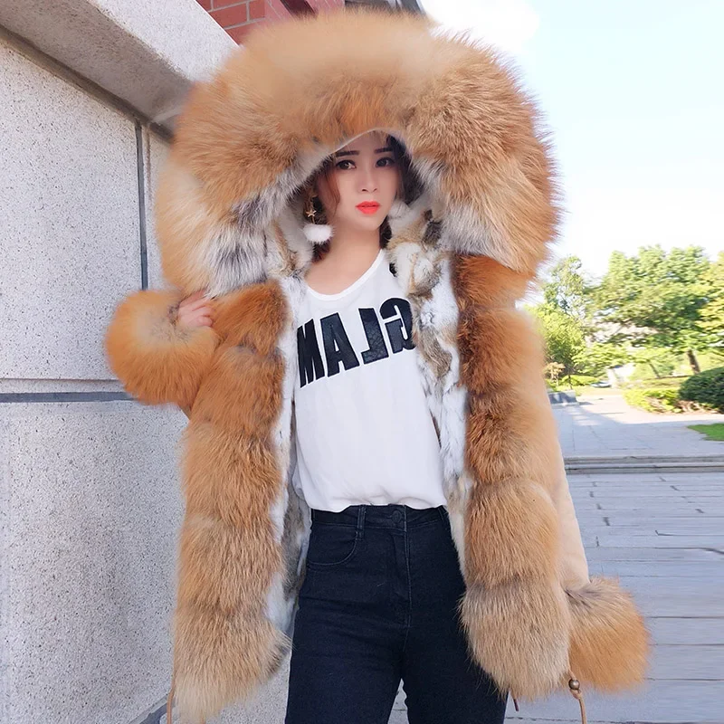 

new style Winter Jackets Fox fur collar Thick Warm Loose Detachable Rabbit fur liner coat women