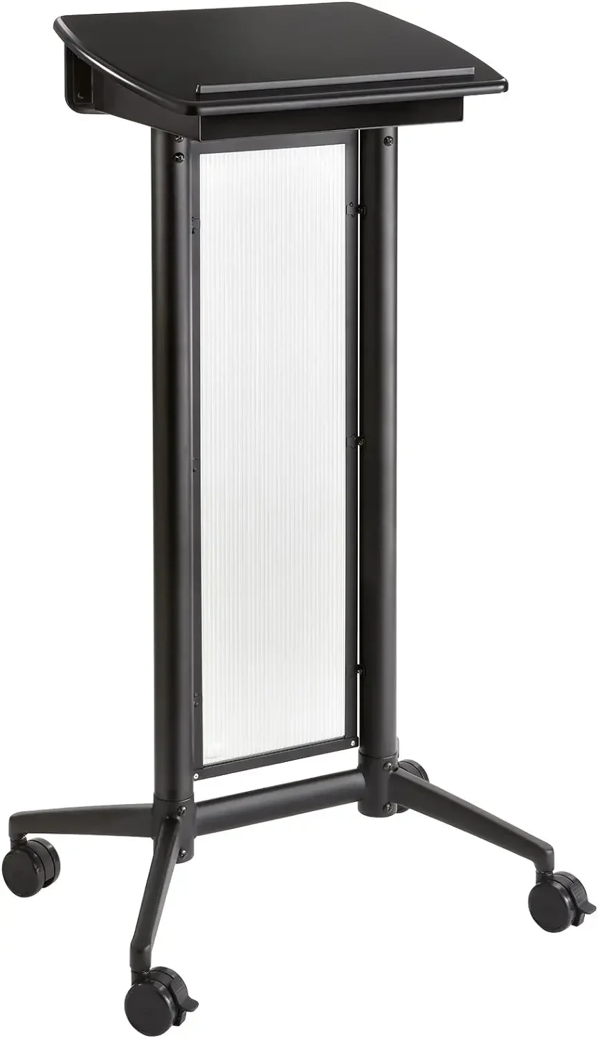 Mobile Lectern with Stoarge, Ideal for Office and Classroom Presentations, 4 Locking Wheels, Black