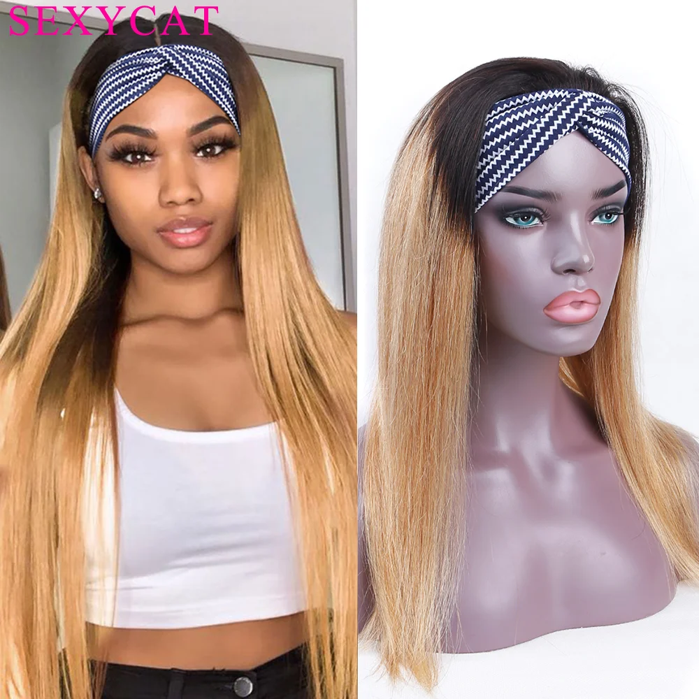 

SexyCat Straight Headband Wigs for Black Women 1B/27 Glueless None Lace Front Wigs Human Hair Brazilian Natural Looking Wigs