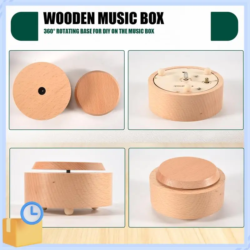 

ABTK-Wooden Music Box Rotating Round Base DIY Art Crafts For Christmas Decorative Ornaments Kids Gift