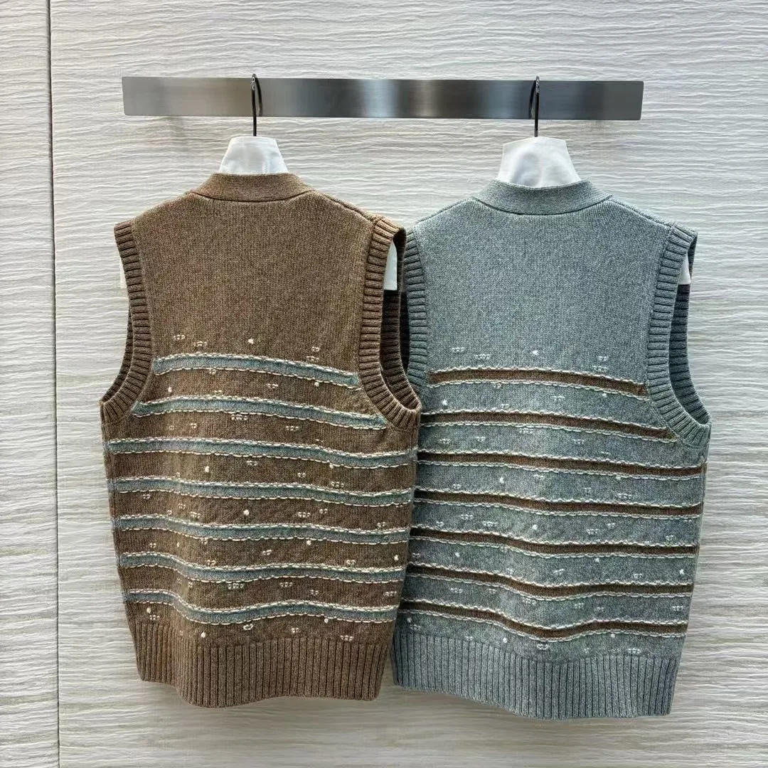 High end customized women's striped cashmere knitted vest