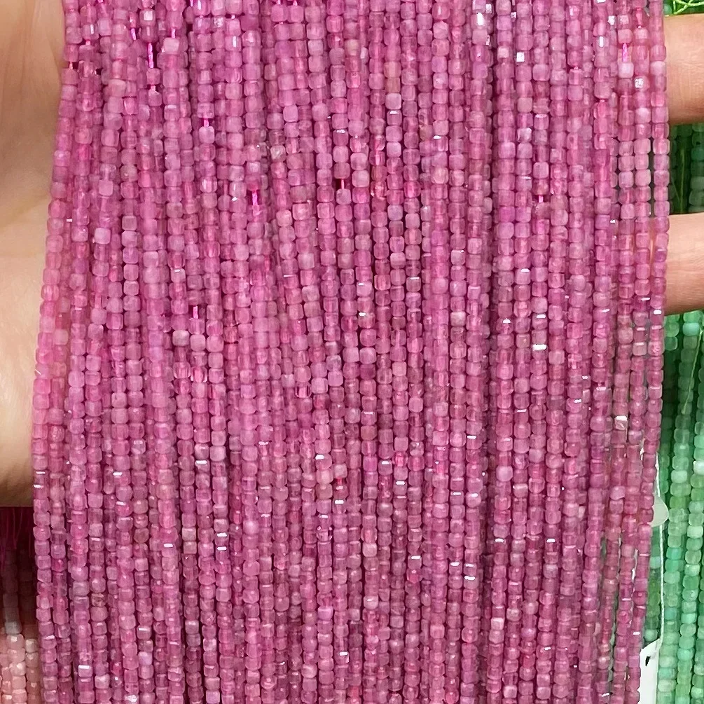 الشركة المصنعة بالجملة الطبيعية الملونة التورمالين مربع الأوجه مكعب فضفاض الخرز والمجوهرات سوار ذاتي الصنع قلادة 38 سنتيمتر الملحقات #2