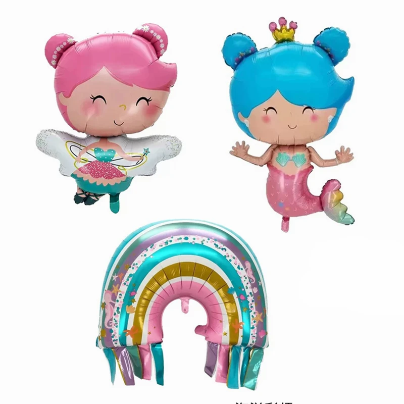 Nuovi capelli rosa Fata Capelli blu Bellissimo pesce Nappa Oceano Arcobaleno Pellicola di alluminio Palloncino Ragazza Decorazione festa di compleanno per bambini