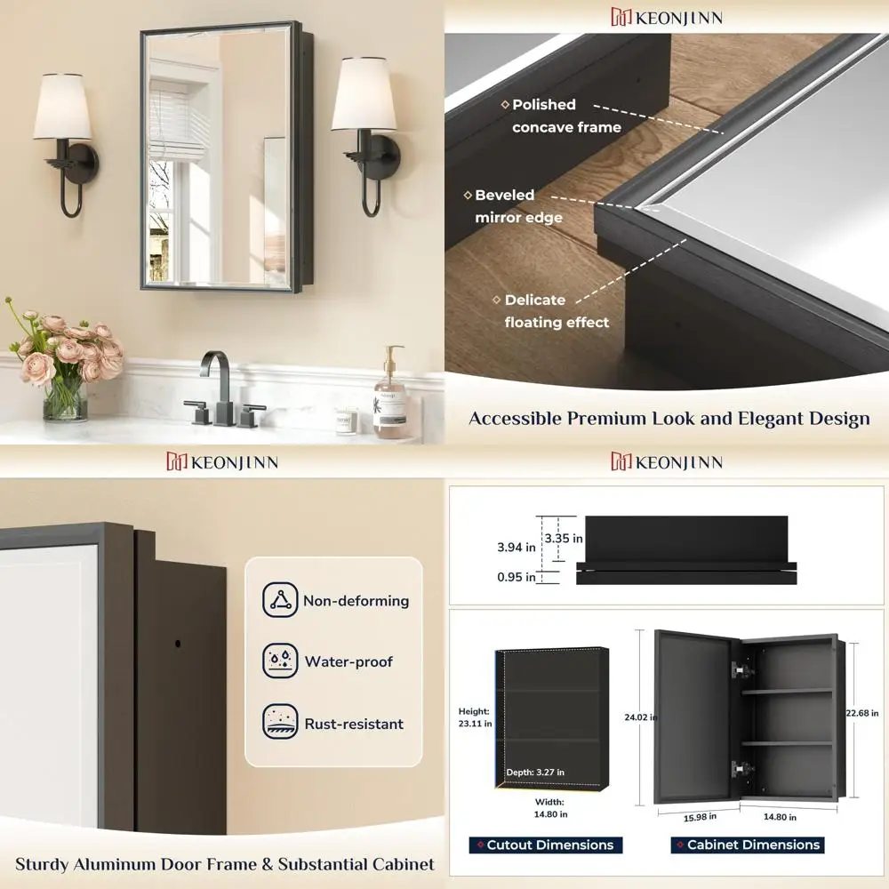 

Aluminum Framed 16 x 24 Beveled Mirror Medicine Cabinet for Bathroom, Recessed or Surface Mount