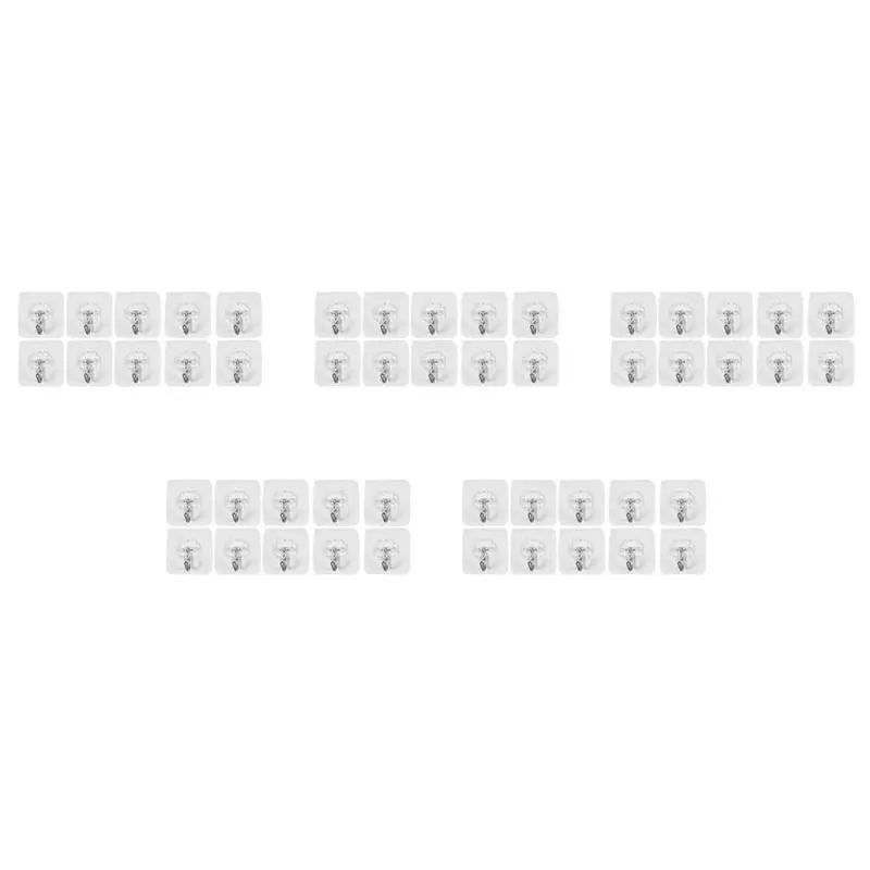 AT19-50 Packs Reusable Adhesive Hooks,Transparent Heavy Duty Wall Hooks With No Scratch, Waterproof And Oilproof