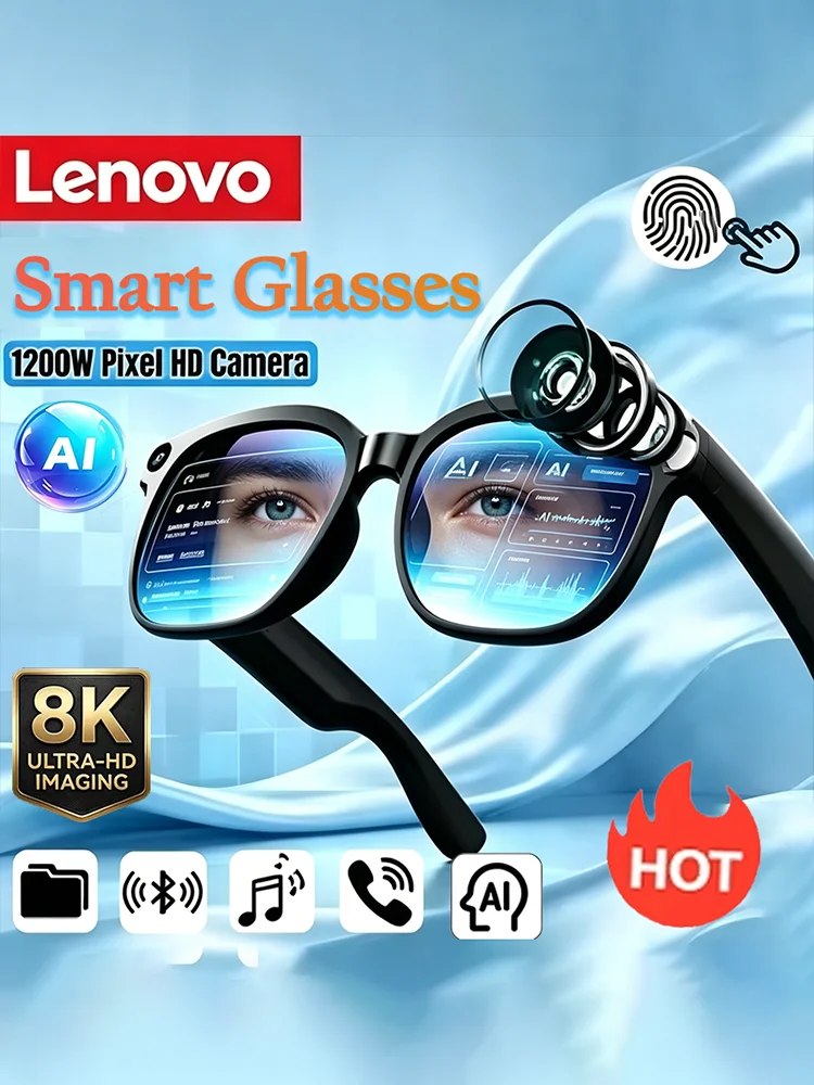 Lenovo HOT 8K-Kamera KI-Smart-Brille Fernbedienung Touch-Sprachassistent Fotoaufnahme Übersetzer Kabellose Bluetooth-Sonnenbrille