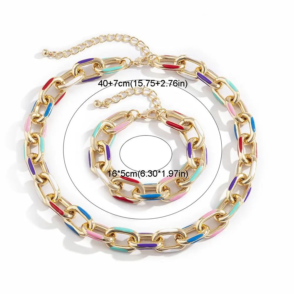 ボヘミアンスタイル カラフル ネックレス ブレスレット セット ダブルウィーブ チェーンデザイン ゴールド スチームパンク ロック チョーカー ネックレス メタル