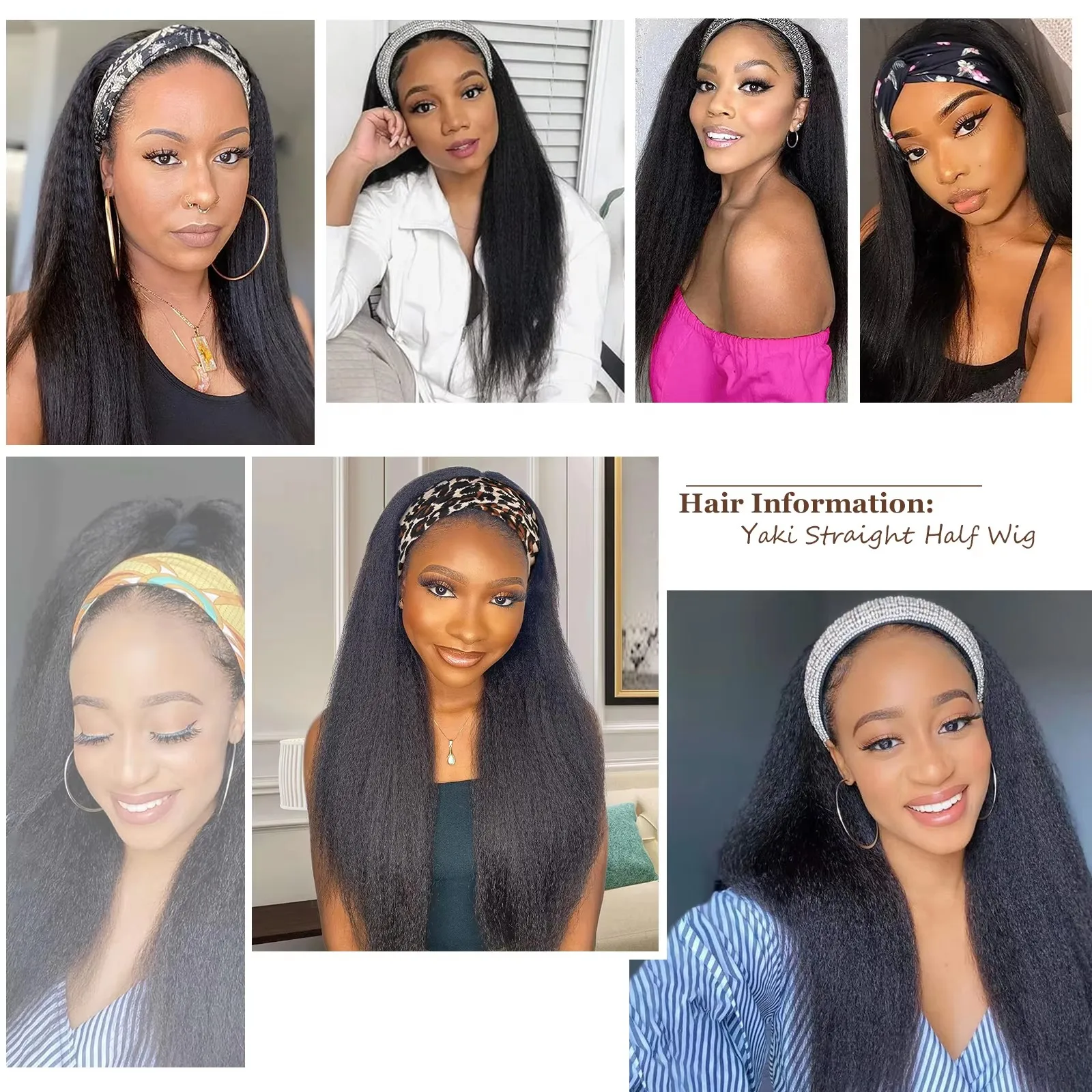 Mezza parrucca diritta Yaki con capelli intrecciati Parrucca diritta crespa per donne nere Parrucche sintetiche resistenti al calore per l'uso quotidiano