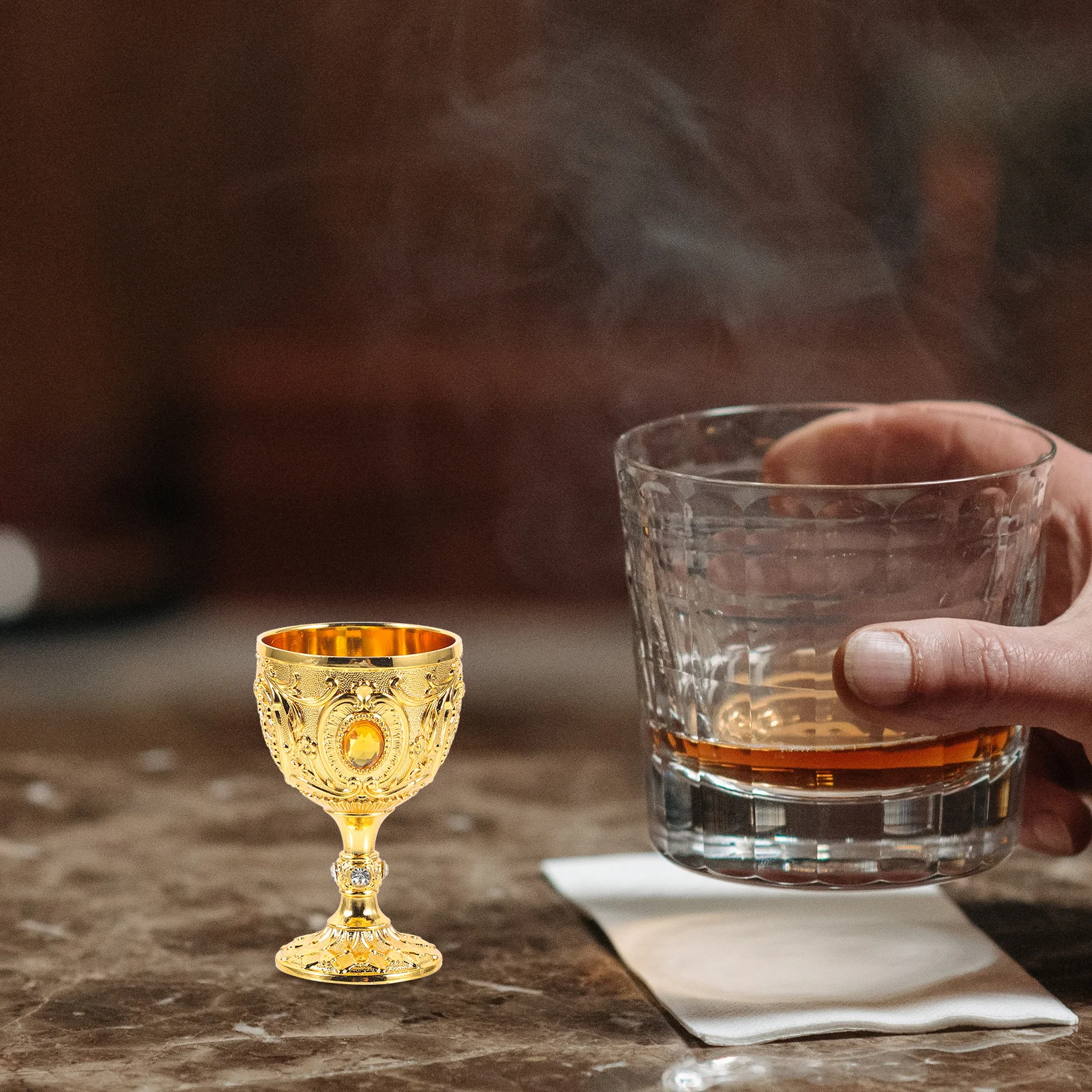 

Retro Liquor Cup Small Embossed Metal Wine Cup Vintage Style Reusable For Whiskey Coffee Tea Beer Cocktail Home Bar