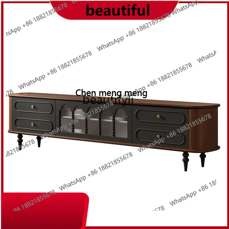 French retro TV cabinet coffee table combination living room home bedroom American walnut antique TV cabinet solid wood  H