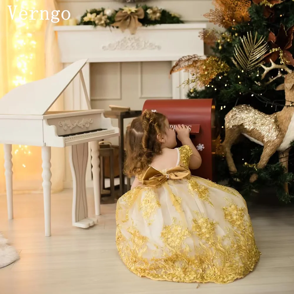 

Verngo Yellow Appliques A Lin Girl Flowers Dress Short Sleeves Princess Kid Dress Dubai Dress Tutu Dresses Customized