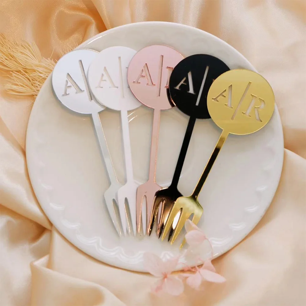 20/50/100pcs Personalized Acrylic Fruit Fork Custom Name Of Groom And Bride Fork 10CM With Wedding Party