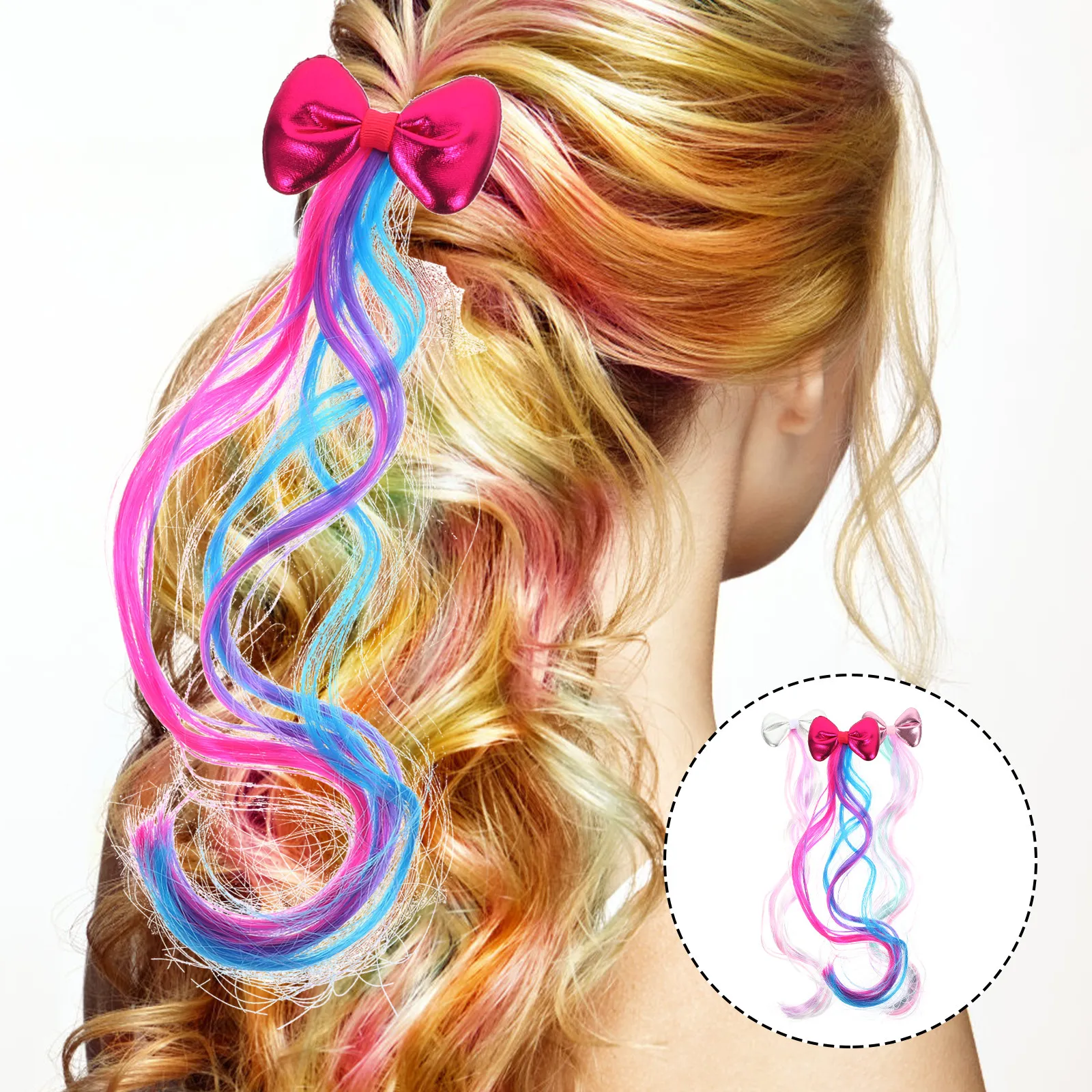 

Набор из 3 заколок-бабочек для волос, разноцветные накладные пряди из фибры для девочек, аксессуары для вечеринок, косплея, школьных выступлений