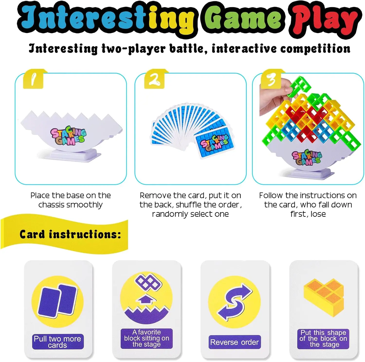 48個のテトラタワースタッキングブロックゲーム、家族、パーティー、旅行、チームビルディング用ボードゲーム、1～4人用Kiに最適