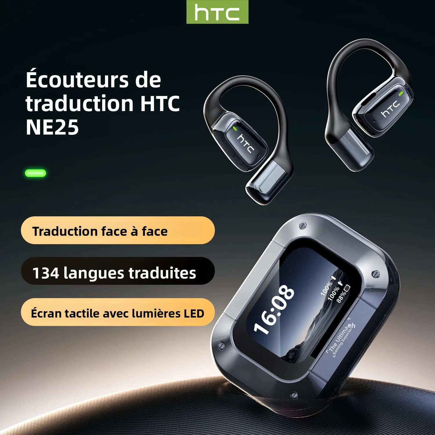 【Auriculaires traducteur AI】 écouteurs Bluetooth HTC NE25 écran tactile LCD casque sans fil Sport longue durée de vie avec micro HD