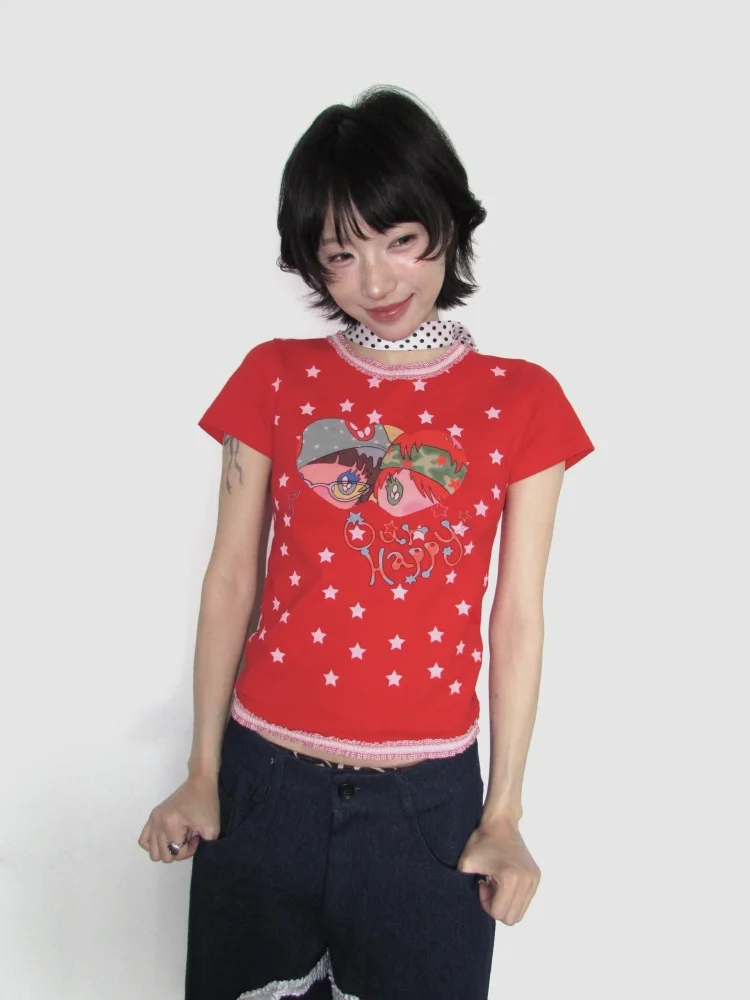 

OurHappy X Birdie One Floral Cotton ort Sve T-irt Slim Fit Commute Sle Print Creative Cartoon Summer Moisture ng