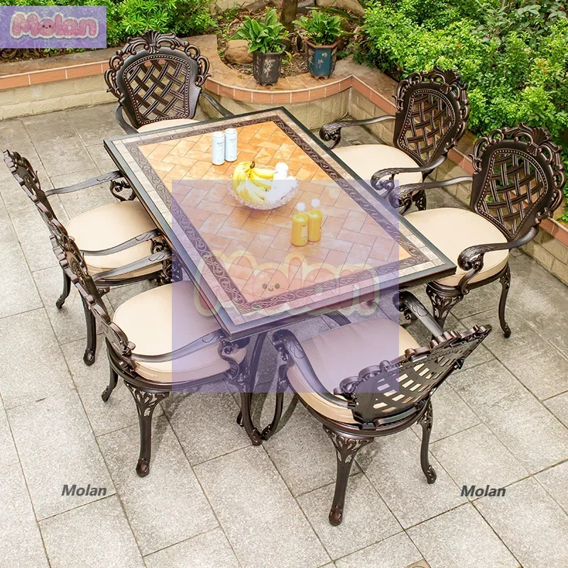 

Outdoor European luxury tables and chairs courtyard outdoor cast aluminum tile barbecue terrace combination modern simple leisur