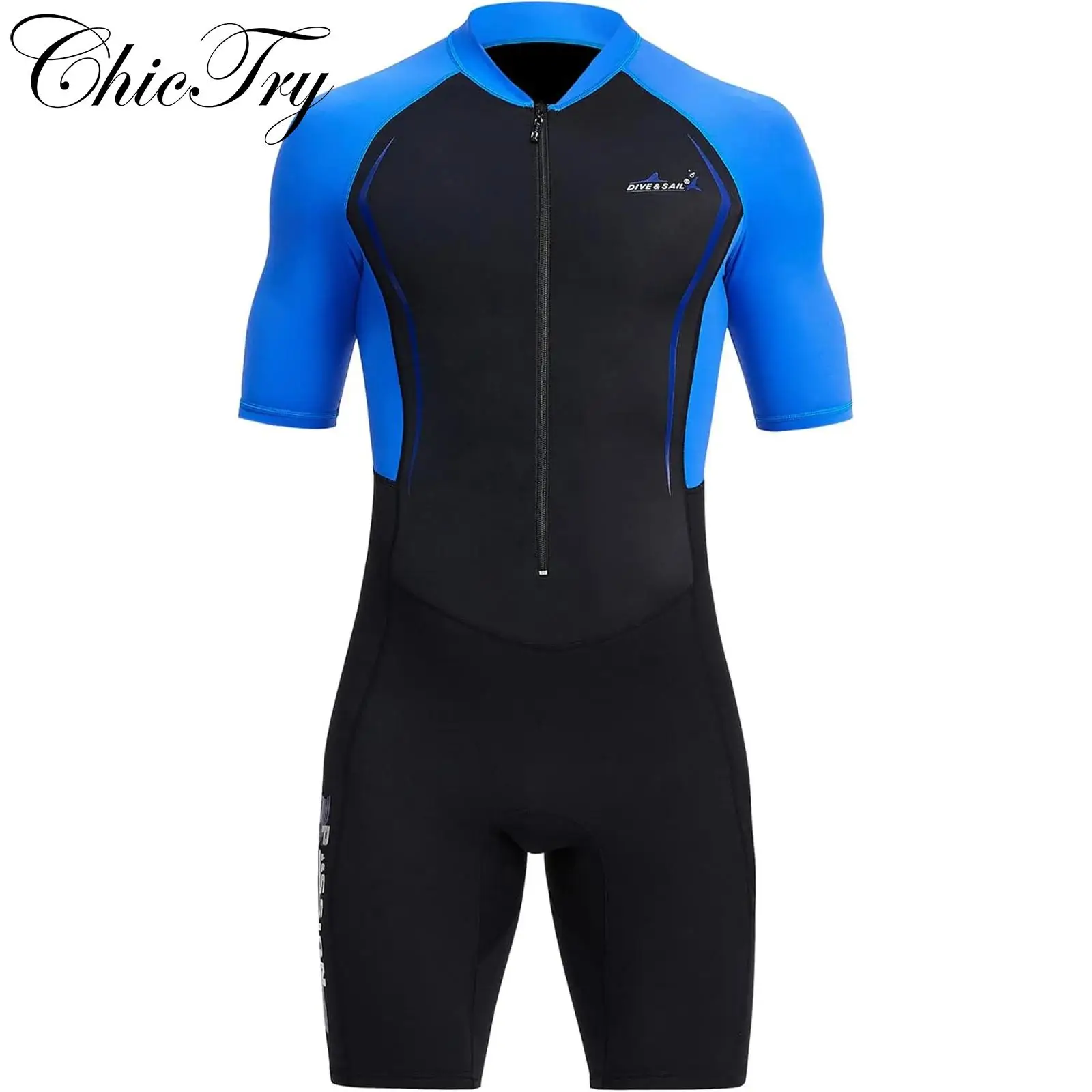 

Mens Swim Rash Guard 1.5mm Neoprene One Piece Athletic Swimsuit Short Sleeve Front Zipper Diving Wetsuit Snorkeling Surfing
