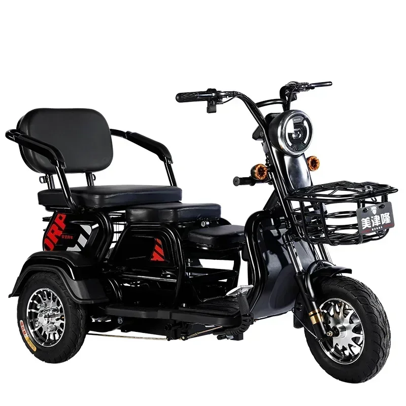 E-Scooter 3 Wheel Electric Tricycle 24Inch Fat Tire Electric Scooter Adult Cargo Electric Bike With Basket Parent-child Mobility