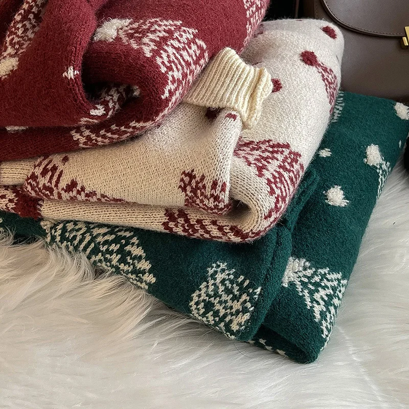 عيد الميلاد الأخضر محبوك سترة للنساء شتاء جديد الكورية نمط كسول نمط كم طويل بلوفر عالي الجودة بلايز فضفاضة غير رسمية #5