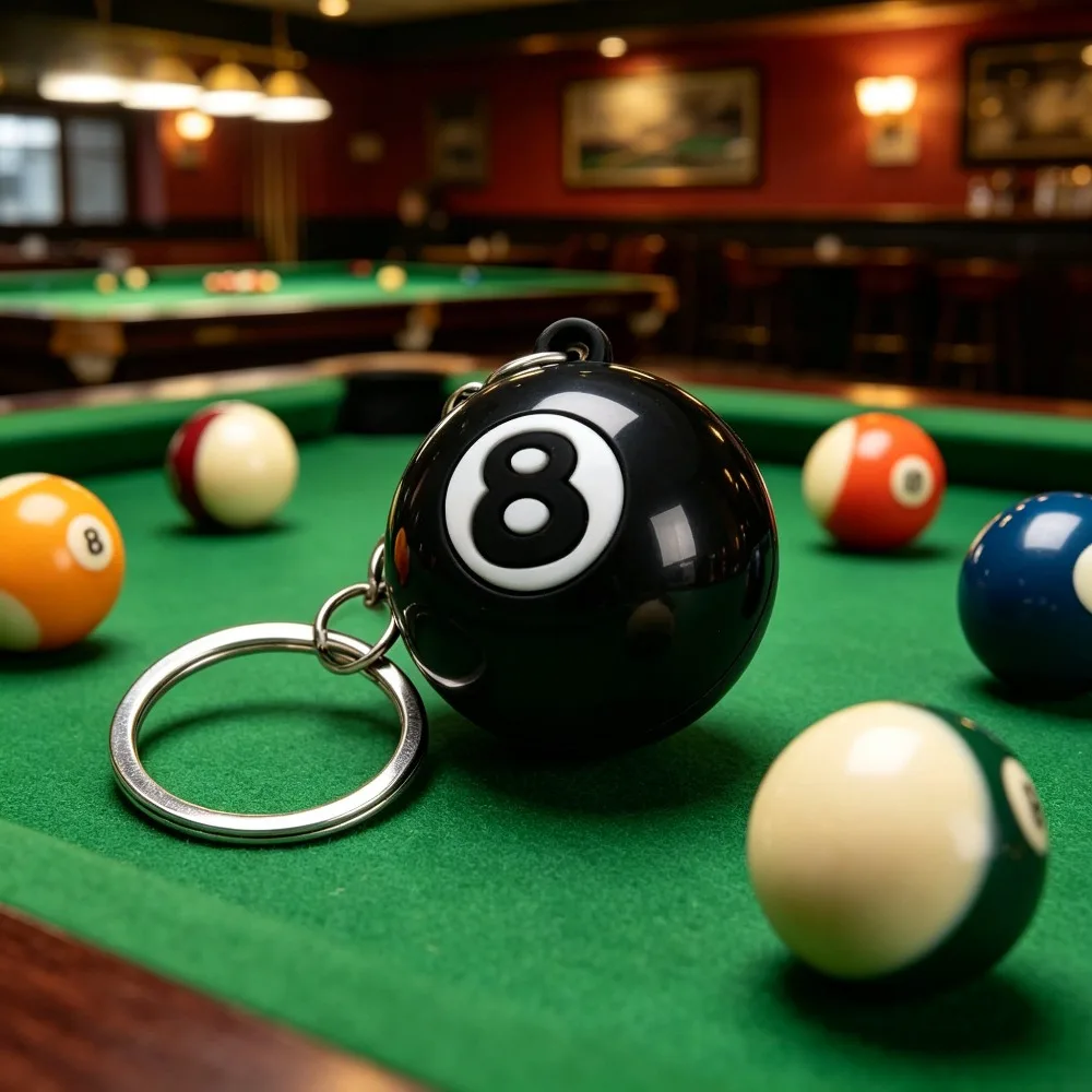Black No.8 Billiard Keychain, Mini Ball Pendant Resin Keyring, Bar Table Decor & Game Souvenir Gift