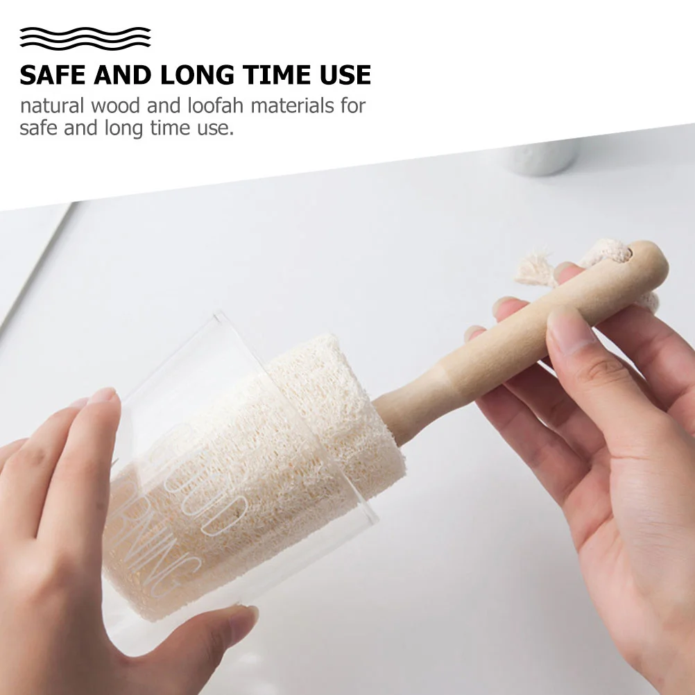 

2Pcs Natural Loofah Bath Brush Exfoliating Body Scrubber Wooden Handle Shower Tool Loofah Bath Brush Back Scrubber