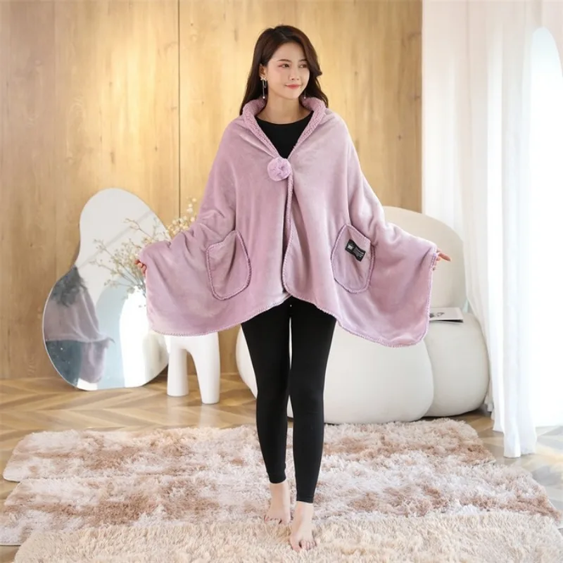 2025 جديد بلون متعدد الوظائف شال بطانية صوف الضأن الشتاء سميكة بطانية دافئة الفانيلا الغداء استراحة بطانية