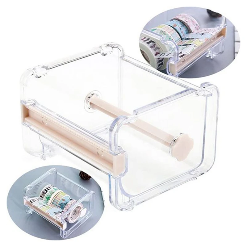 4 Pack Transparent Visible Desktop Multi Washi Masking Tape Dispenser,Tape Cutter,Roll Tape Holder