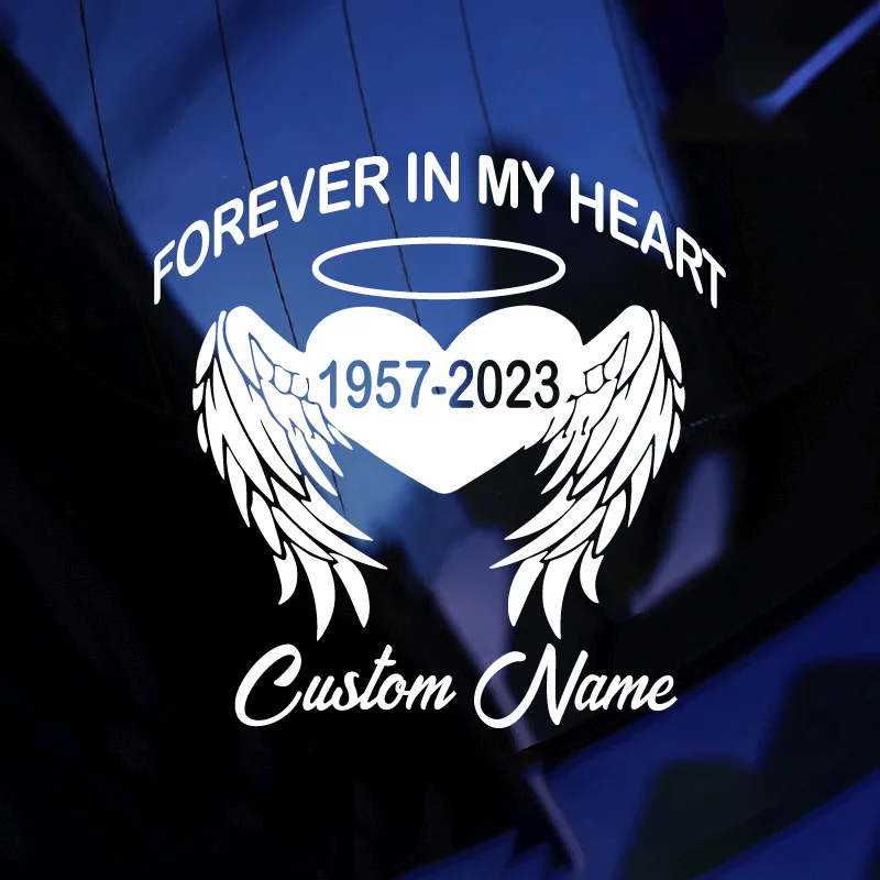 Customizable Vinyl Decal in Memory of a Loved One- Angel Wings, Featuring a Heart, Halo/And Wings/Suitable for Cars And Trucks