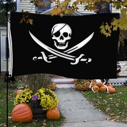 90*150cm Pirate Skull Flag Hanging Ornaments Halloween Party Props Outdoor Halloween Decor Pirate Theme Birthday Party Supplies
