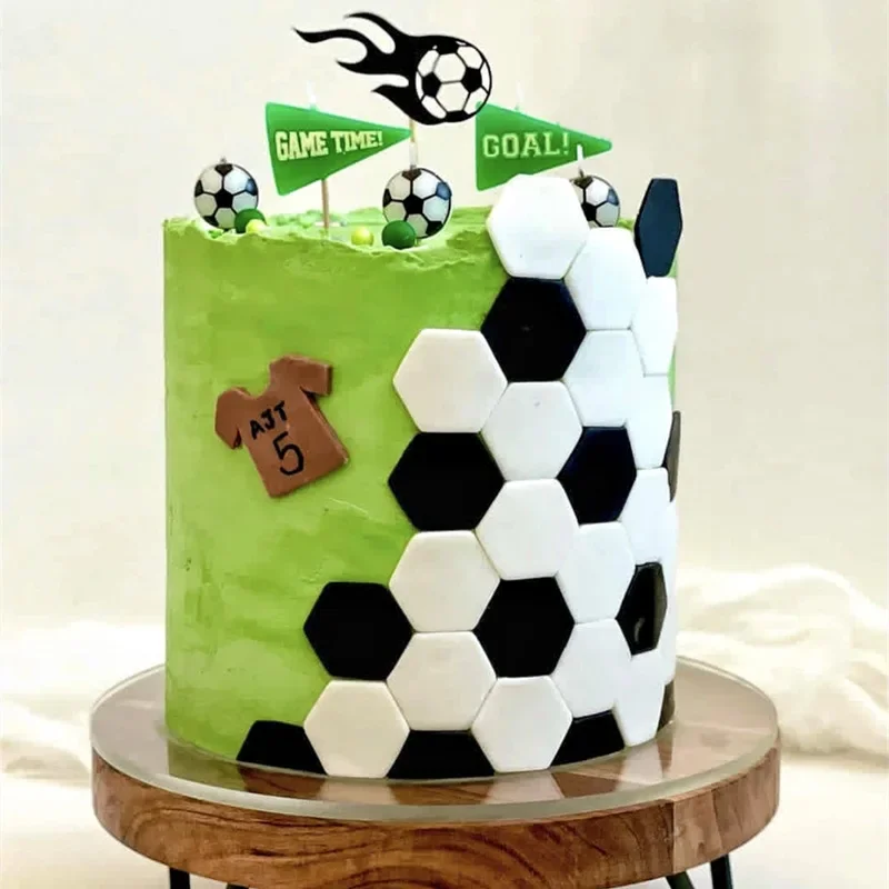 Happy Birthday Cake Topper Football Boy 1st Birthday Cake Decoration Soccer Balls Cupcake Toppers for Baby Shower Party Decor