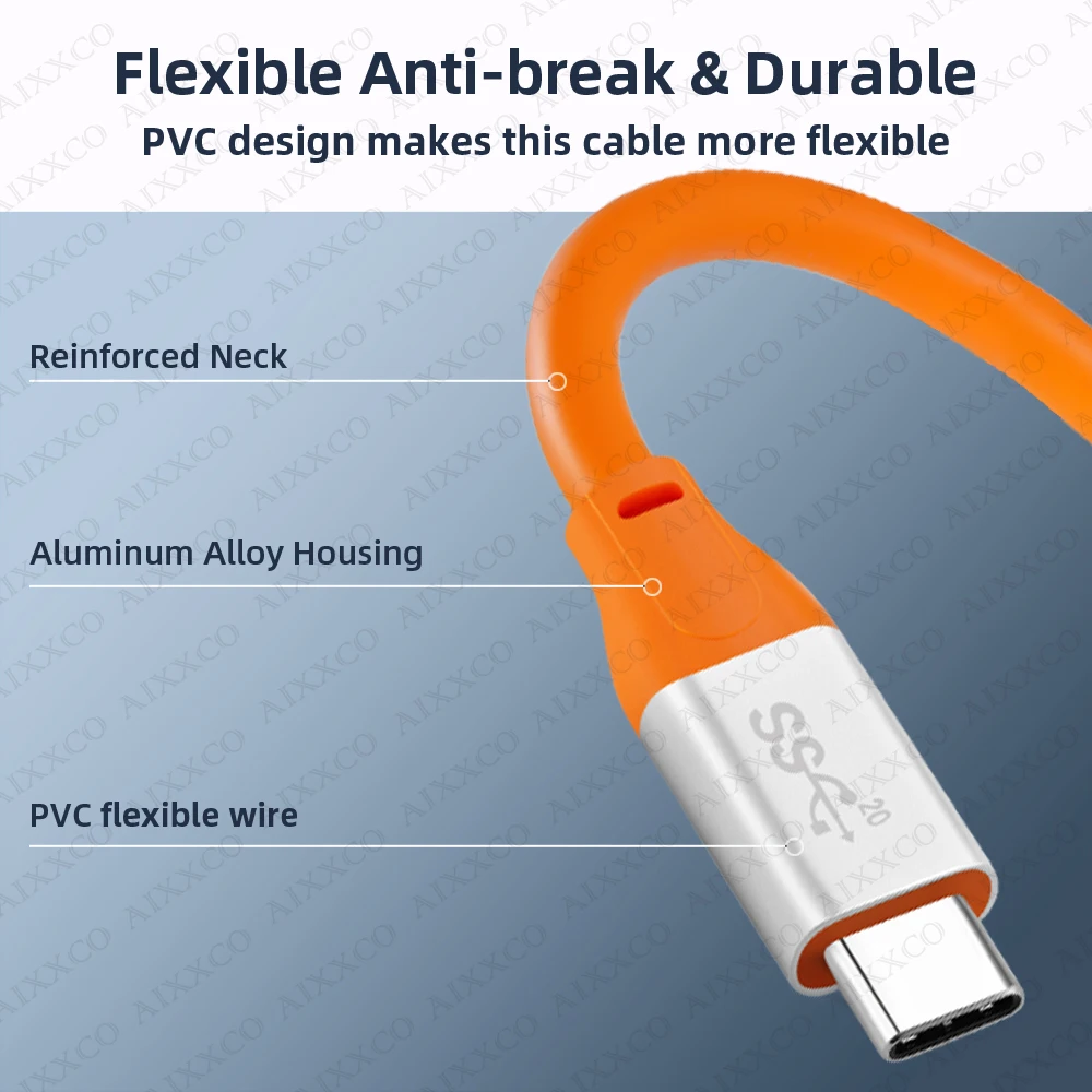 20Gbps USB C Cable PD100W Fast Charger Cord USB3.2 Gen 2 HD 4K@60Hz Video PVC for Laptop MacBook