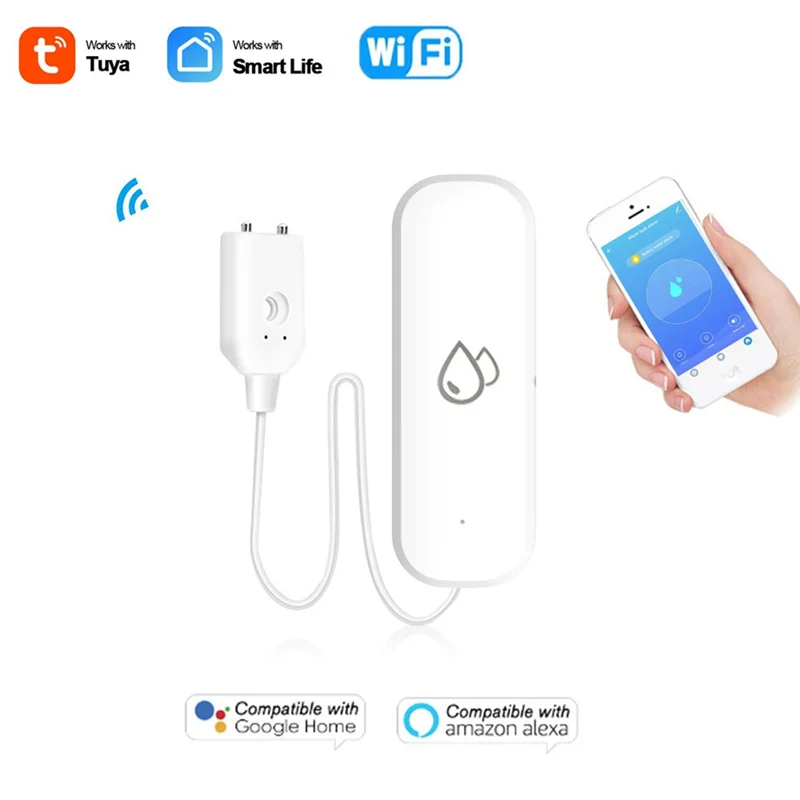 AB45 Tuya น้ํารั่วเซนเซอร์เครื่องตรวจจับ WiFi น้ําท่วมน้ํารั่ว Sensor Home Protection ALARM System Smart Life APP Control
