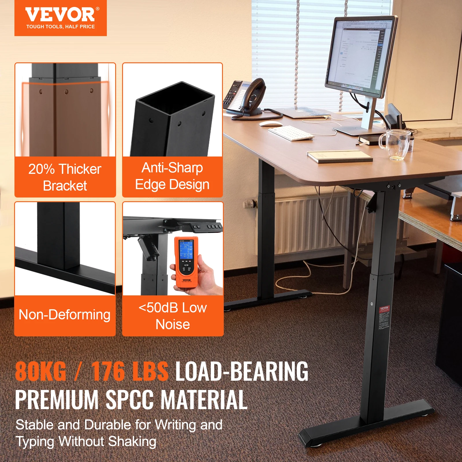 VEVOR Standing Desk Frame Adjustable 70-117cm Height  Electric Stand Up Computer Desk Legs Ergonomic for Home Office Frame Only