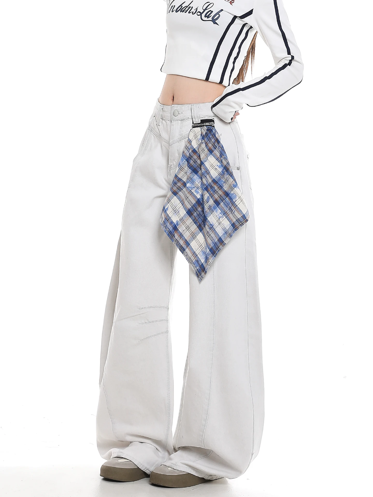 American Style High Waist Pleated Slimming Jeans Women's Loose Casual Cool Lazy Fashion Versatile Cotton Denim Pants