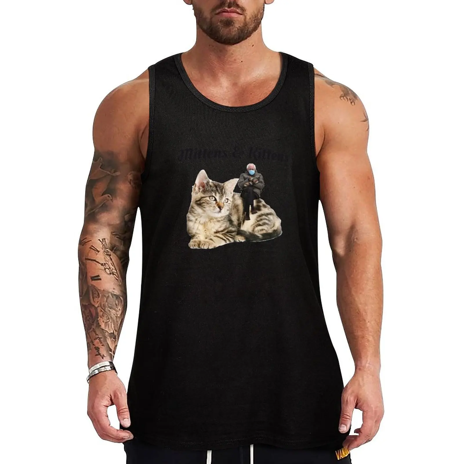 

Bernie Sanders Mittens & Kittens Tank Top gym wear men Man gym clothes fitness clothing for men Men's fitness t-shirt