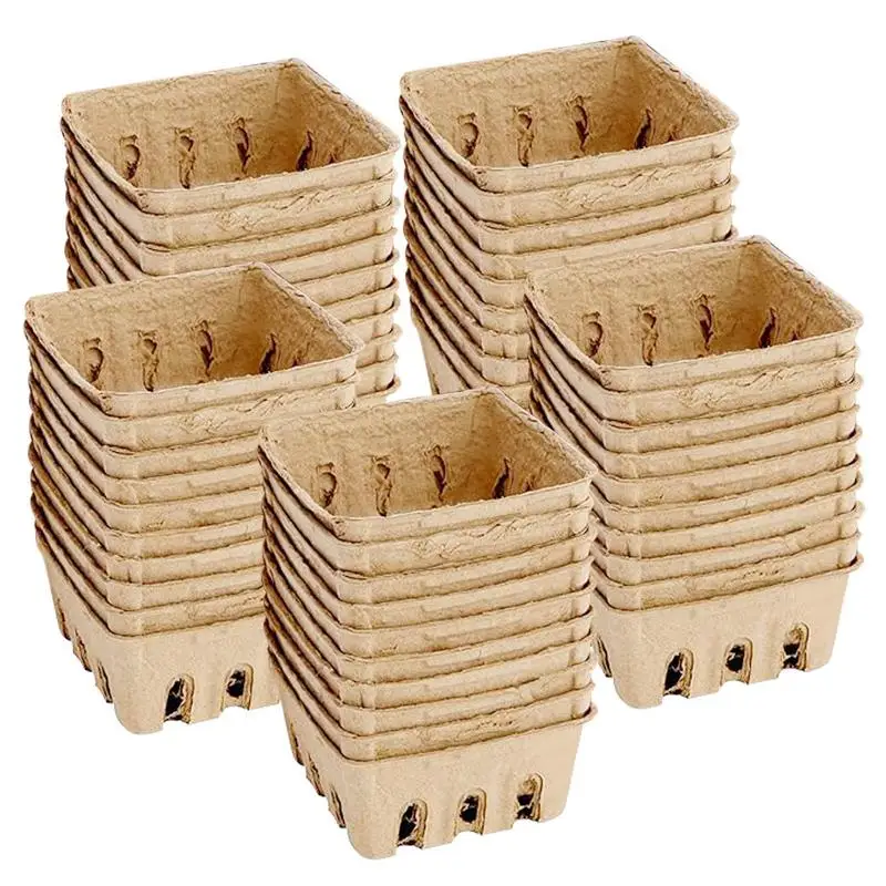 50pcs Fruit Farmers Market Basket Berry Baskets For Party Favors Natural Square Grocery Store Strawberry Pulp Fiber Container